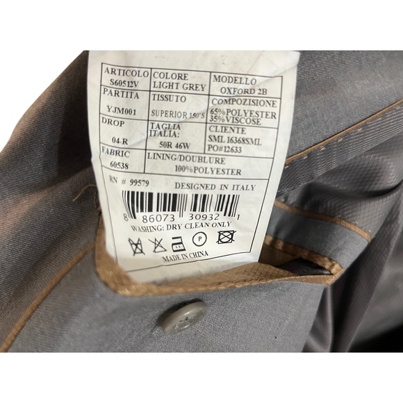 Caravelli Light Grey Oxford 2B Suit Jacket Blazer Men's Size 50R 46W - Picture 4 of 7